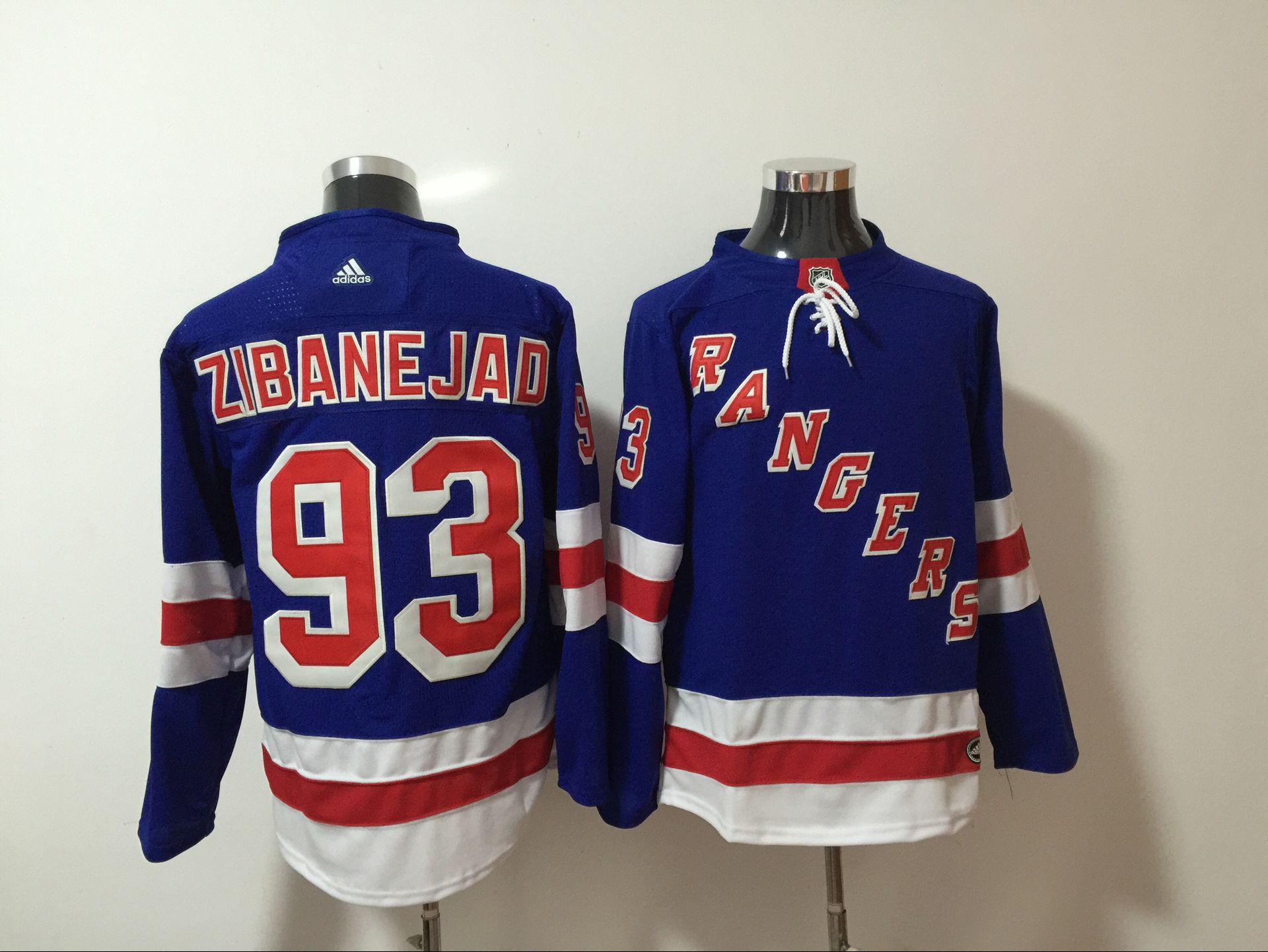 Men New York Rangers 93 Zibanejad Blue Hockey Stitched Adidas NHL Jerseys